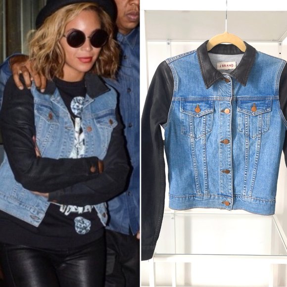 J Brand Bowie Denim Jacket Two-tone Coated Leather Effect: Model Off Duty Vibes - Picture 4 of 12